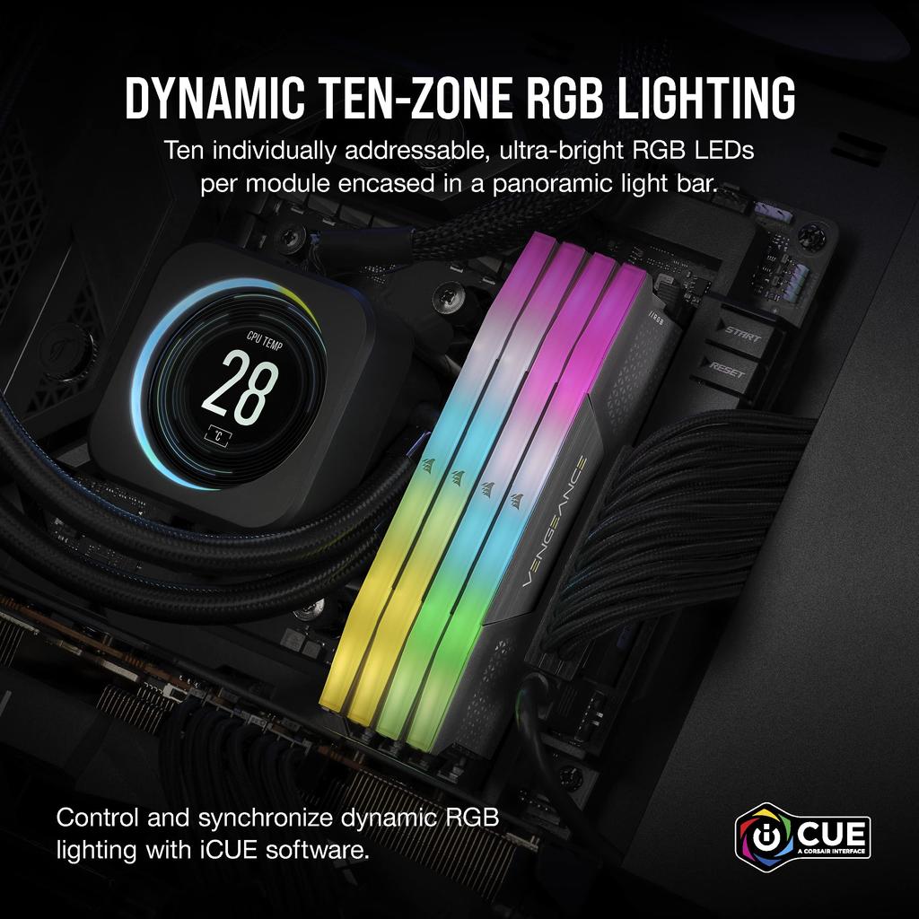 CORSAIR Desktop PC Memory VENGEANCE RGB DDR5 Series 64GB x CMH64GX5M2B5600Z40K DDR5-5600MHz (PC5-44800) [32GB 2]