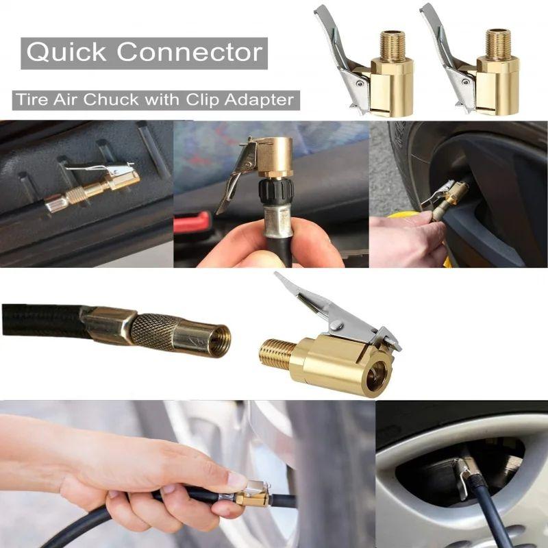 Car Auto Brass 6mm/8mm Tyre Wheel Tire Air Chuck Inflator Pump Valve Clip Clamp Connector Adapter Accessories For Compressor Tire Chucks 1