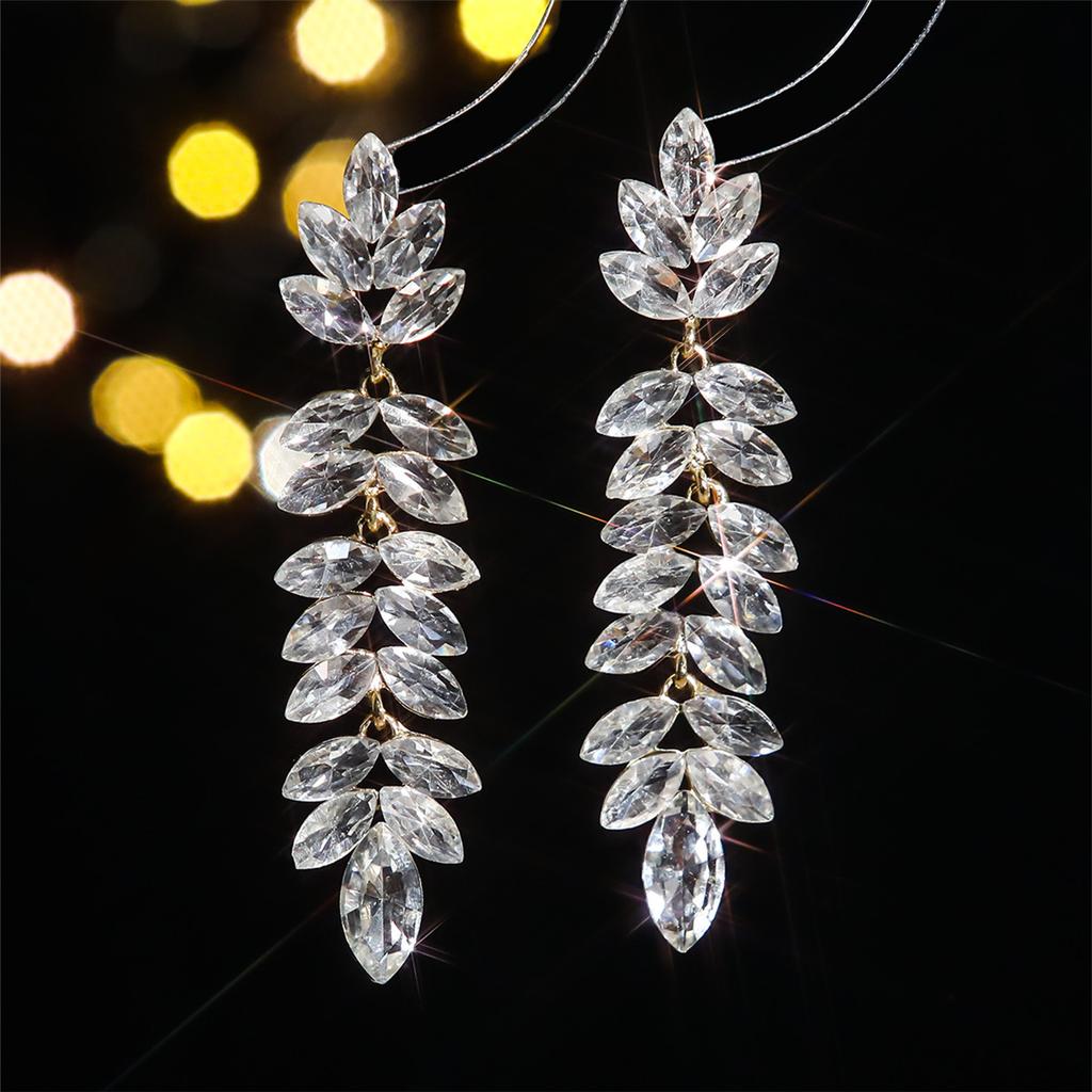 Color Glass Rhinestone Long Earrings Women Luxury Earrings Pair