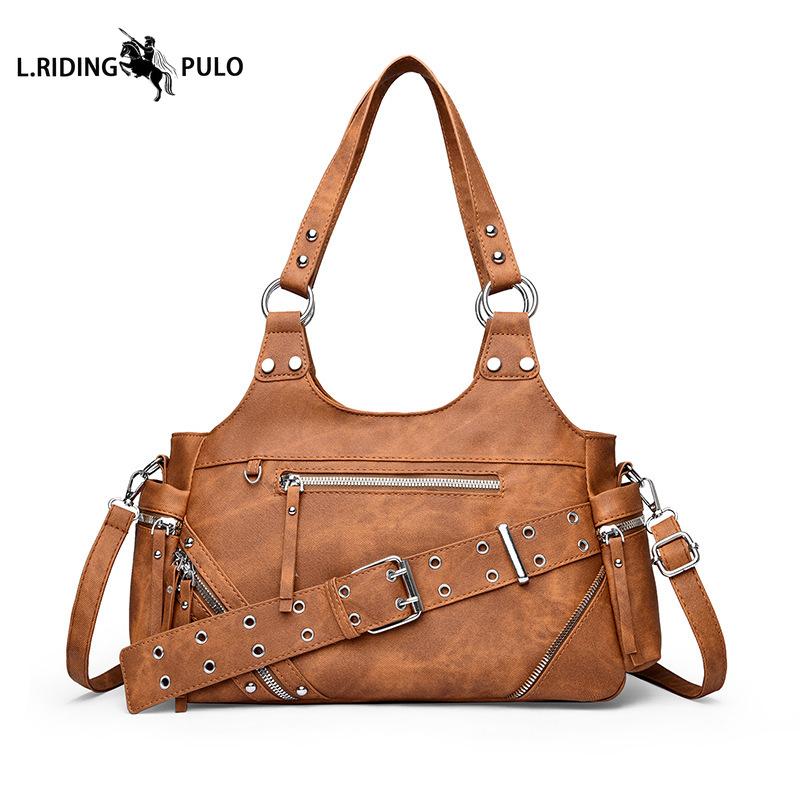 Retro Motorcycle Bag, Large Capacity, High-quality Shoulder Bag, Versatile Crossbody Bag, Underarm Bag, Tote Bag