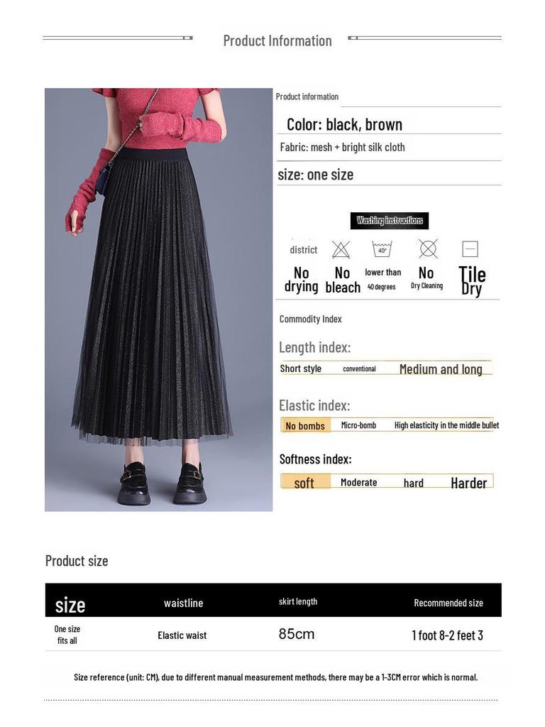 Elegant High Waist Pleated Silk Mesh Skirt – Double-Sided Versatile Fashion Skirt for Women