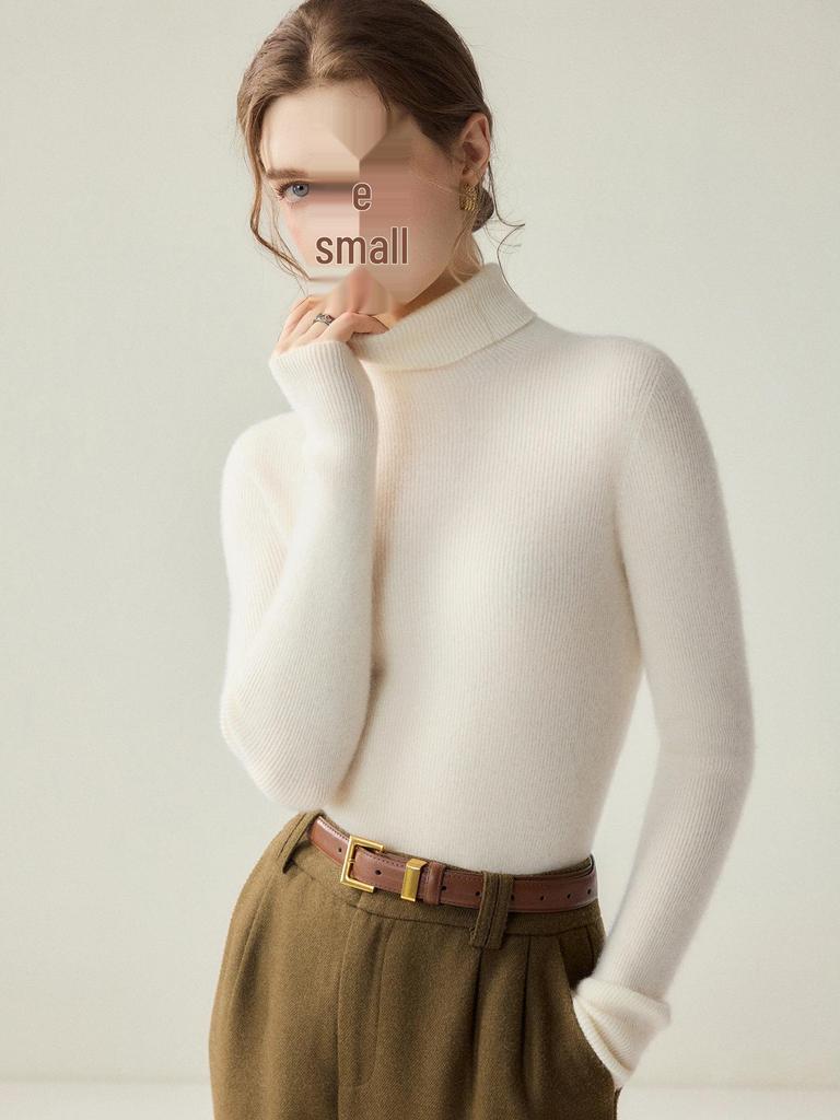 Women's 100% Cashmere Seamless High-Neck Slim-Fit Sweater - Solid Color Autumn/Winter Knitted Base Layer