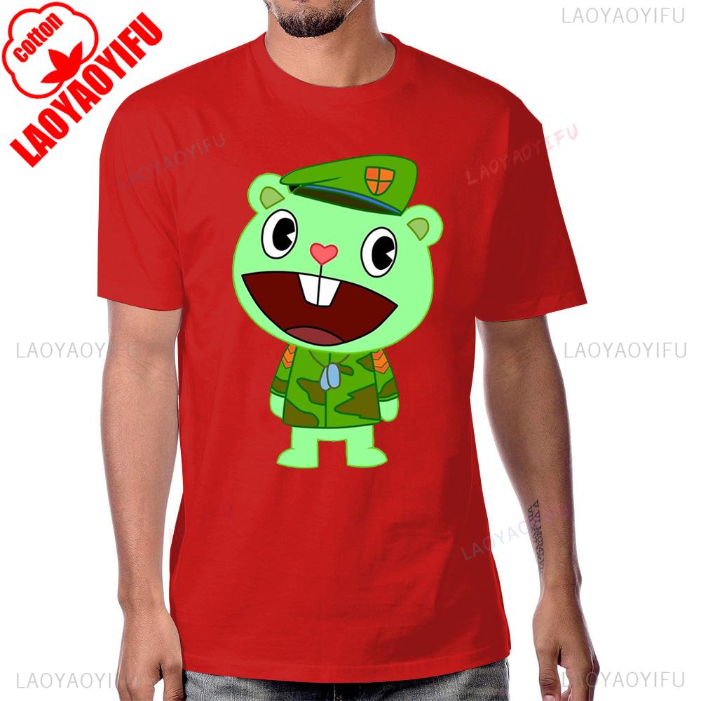 Linda Camiseta Gráfica Flippy Happy Tree Friends Dibujos Animados Vintage Algodón Casual Moda Holgada Manga Corta Estilo Verano Camiseta de Hombre