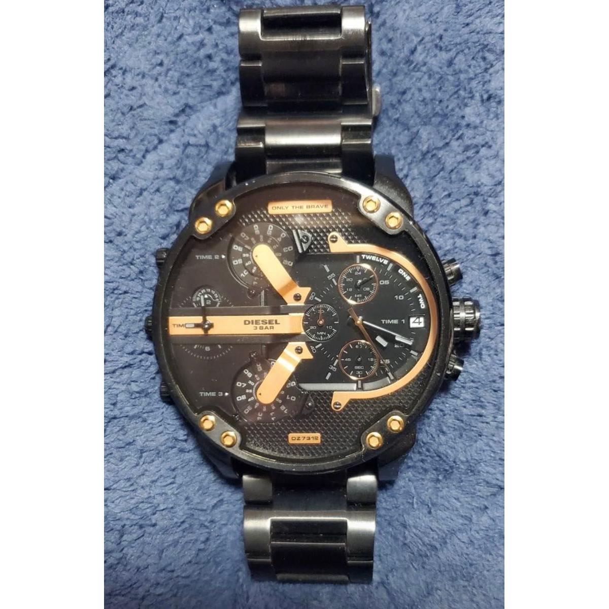 Used Diesel watch Mr. Daddy DZ7312 black x black stainless steel belt