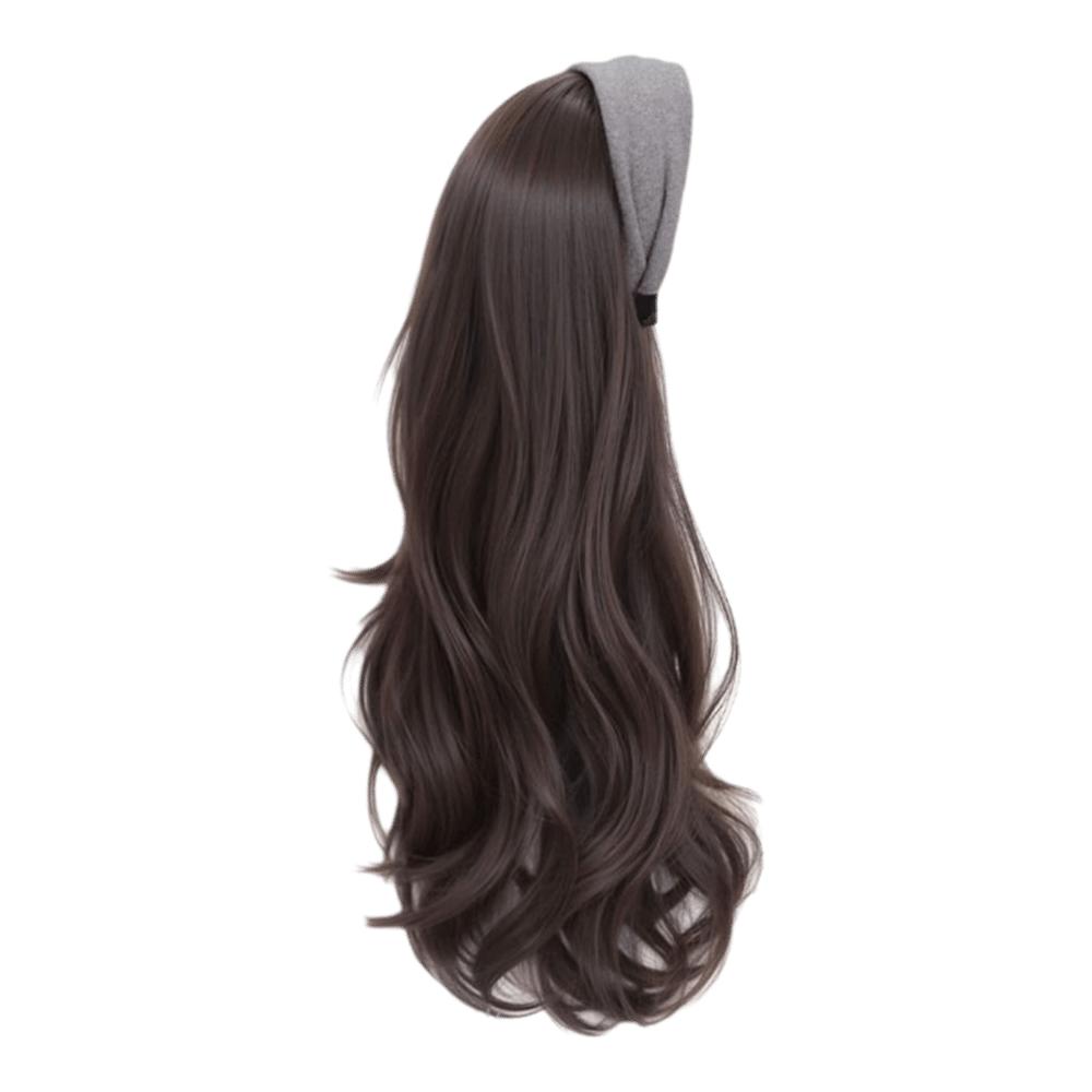 Clip in Half Headband Wig Korean Style Long Wavy Curly  Hair Gray Wide Knit Headband Wig  Party