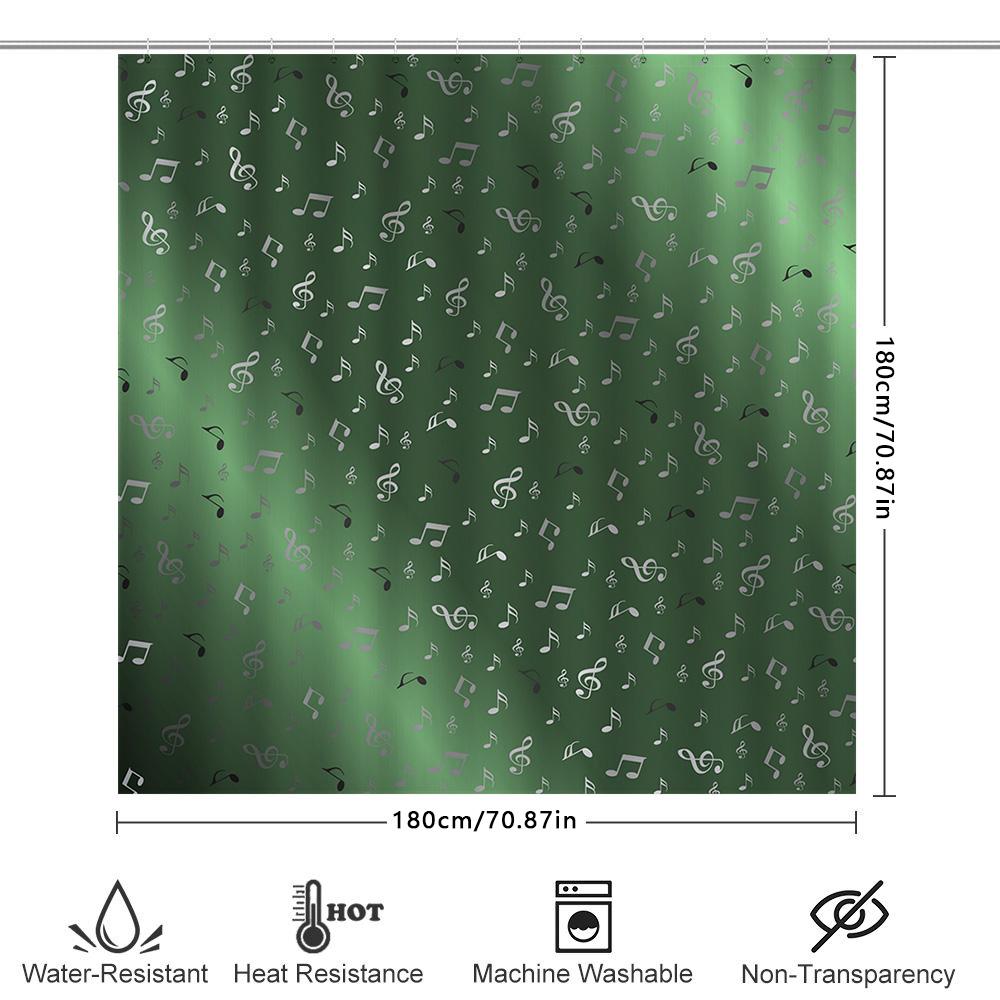 Green Music Notes Shower Curtain Home Decor Waterproof Bathroom Decorative Backdrop 3D Printed Fabric Bath Mat X-Large Size (180