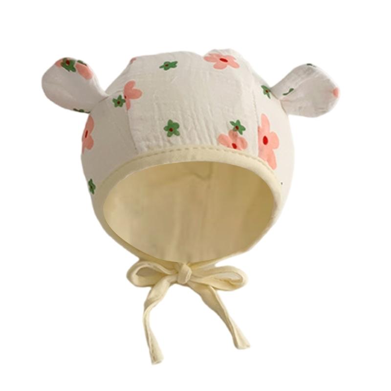 

Lovely Earflap Hat with Chin Tie, Baby Fetal Caps Soft & Breathable Bonnet Fashionable Infant Hospital Hat for 0-1 Year