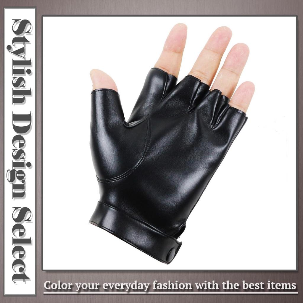 One Limitation Fingerless Leather for Men and TG178 Gloves, Shiny, Rock/Punk, Women, (Gold)