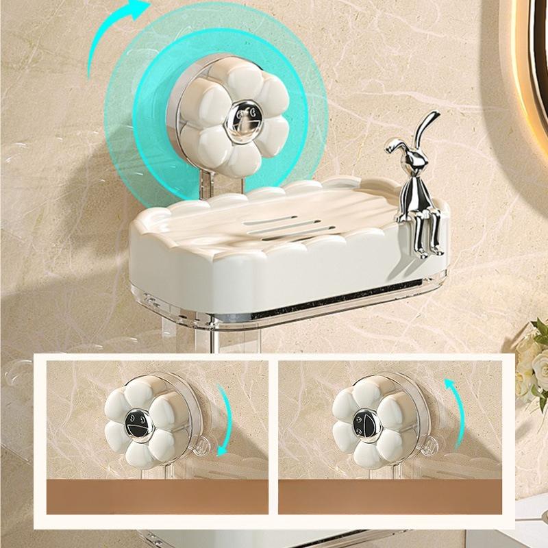 Suction Cup Soap Box, Wall-mounted Soap Box, Shelf, No Need for Drilling, Home Bathroom, Draining, Double-layer Bathroom Storage