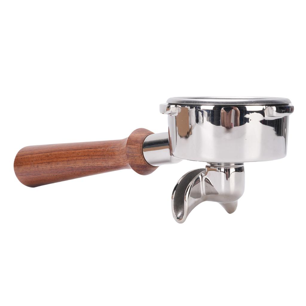 58mm Portafilter with Double Spout Stainless Steel Coffee Machine Portafilter with Wooden Handle for Replacement
