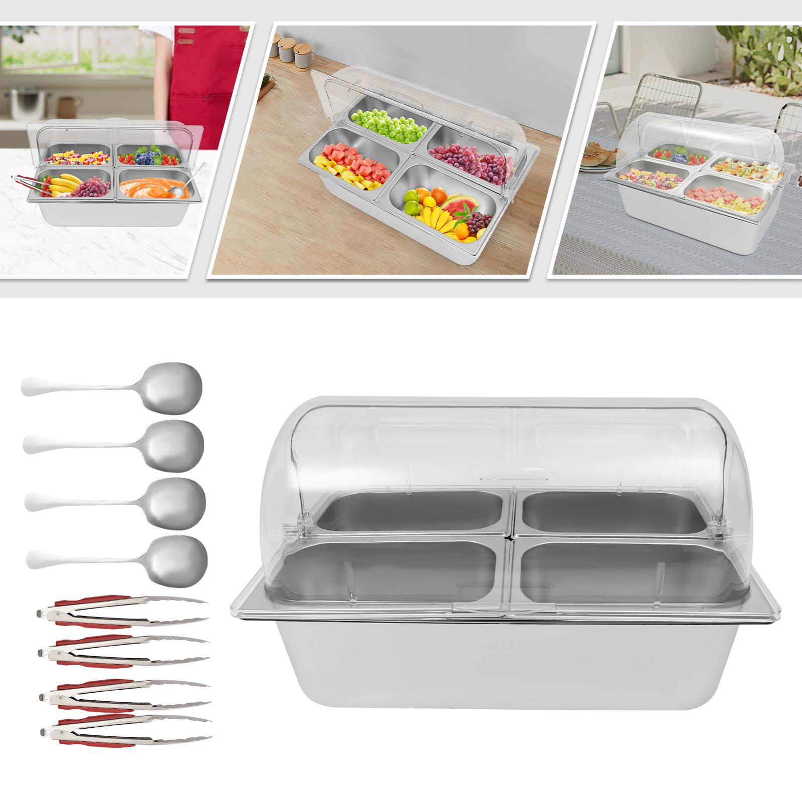 

2/4/5/9 Compartments Stainless Steel Serving Container,Silver Rectangular Food Serving Container Desktop for Family Picnics