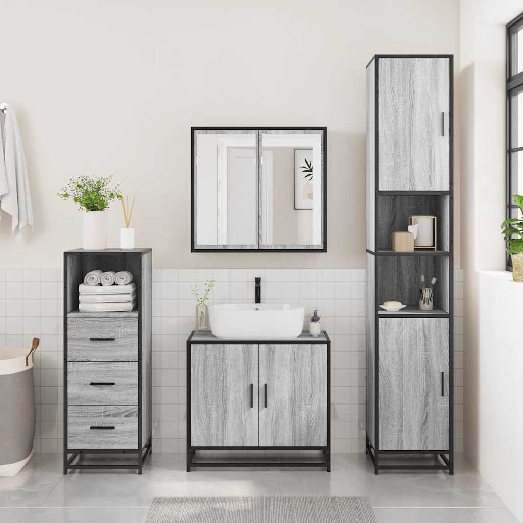 Vidaxl Szafka Łazienkowa Sonoma Szara 35X37,5X100 Cm Drewno Klejone