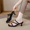 High-heeled cool slippers for women's outer wear 2025 new French square-heeled slippers for women's summer fashion