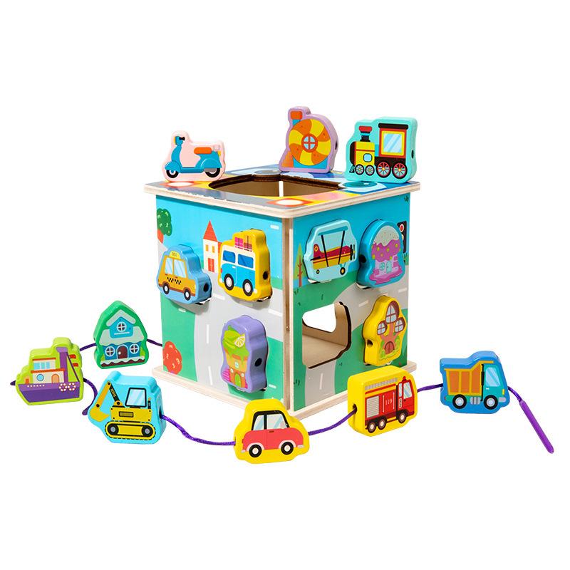 Kids' Wooden Lacing Block Set: Shape Matching Cognitive Toy for Early Education