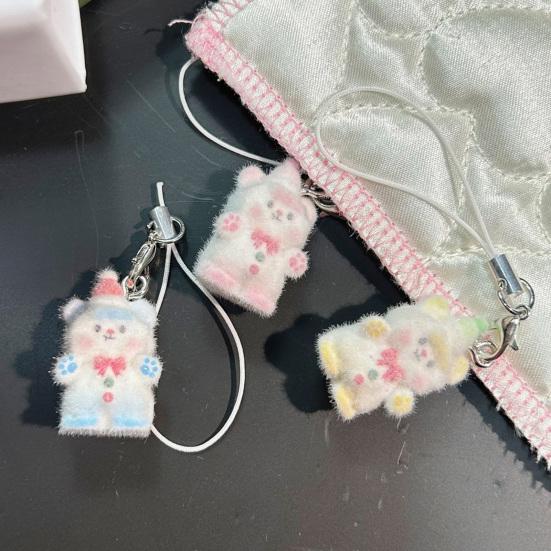 Bag Pendant Lightweight Mini Bear Charm Keychain with Soft Flocking Texture Lanyard Phone Bag Gift Accessory