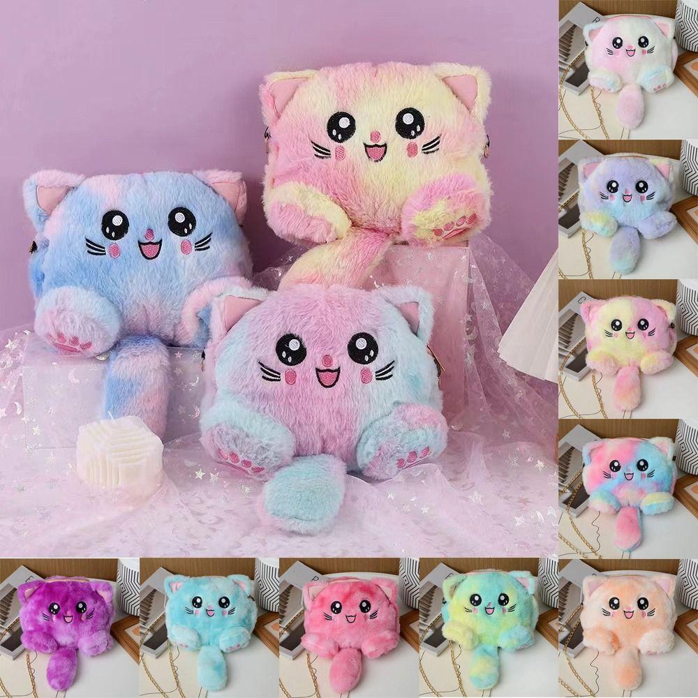 Faux Fur Plush Crossbody Bag Chain Strap Stuffed Doll Bag Cute Cat Shoulder Bag  Shopping