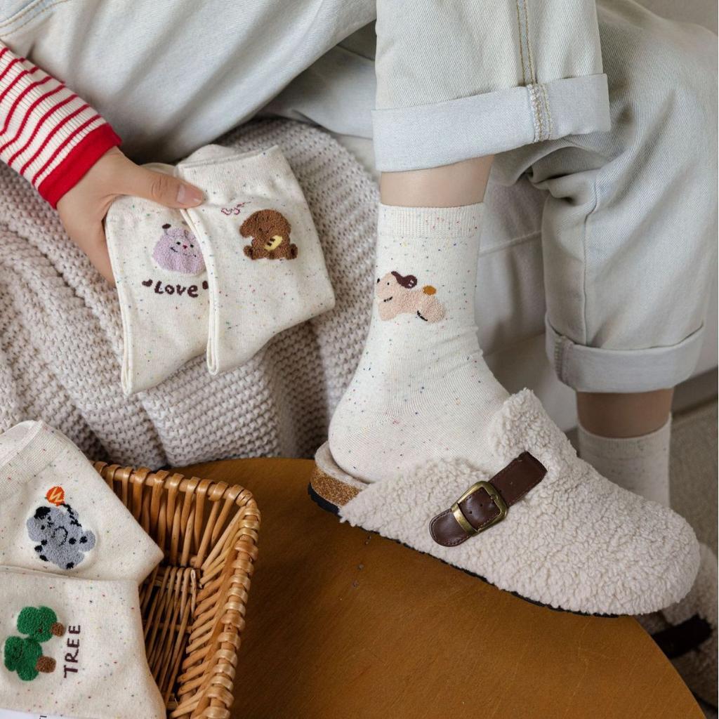 Point Gauze Flocked Dog Cute Socks Trendy Versatile Mid-Leg Socks Cartoon Stockings