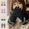 Soft Women Anti-cold Mittens Bow Thickened Suede Gloves Gift Windproof Finger Mittens Winter