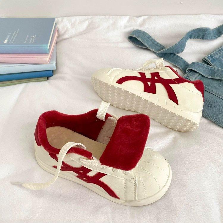 velvet two cotton board shoes, new chic niche cotton shoes in winter, students keep warm Xiaobai 35