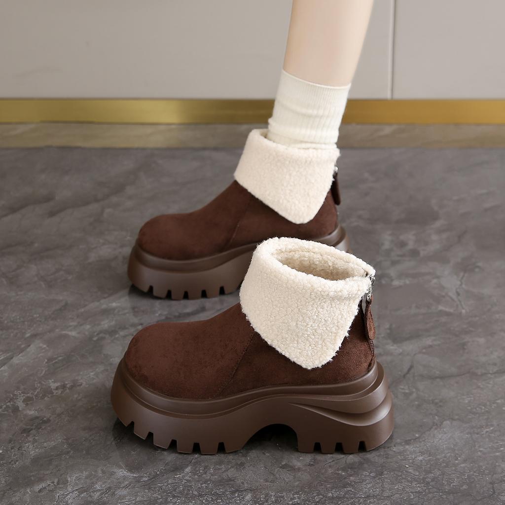White Deer Fleece Thickened Snow Boots New Winter Martin Boots Platform Lapel Fluffy Large Cotton Shoes