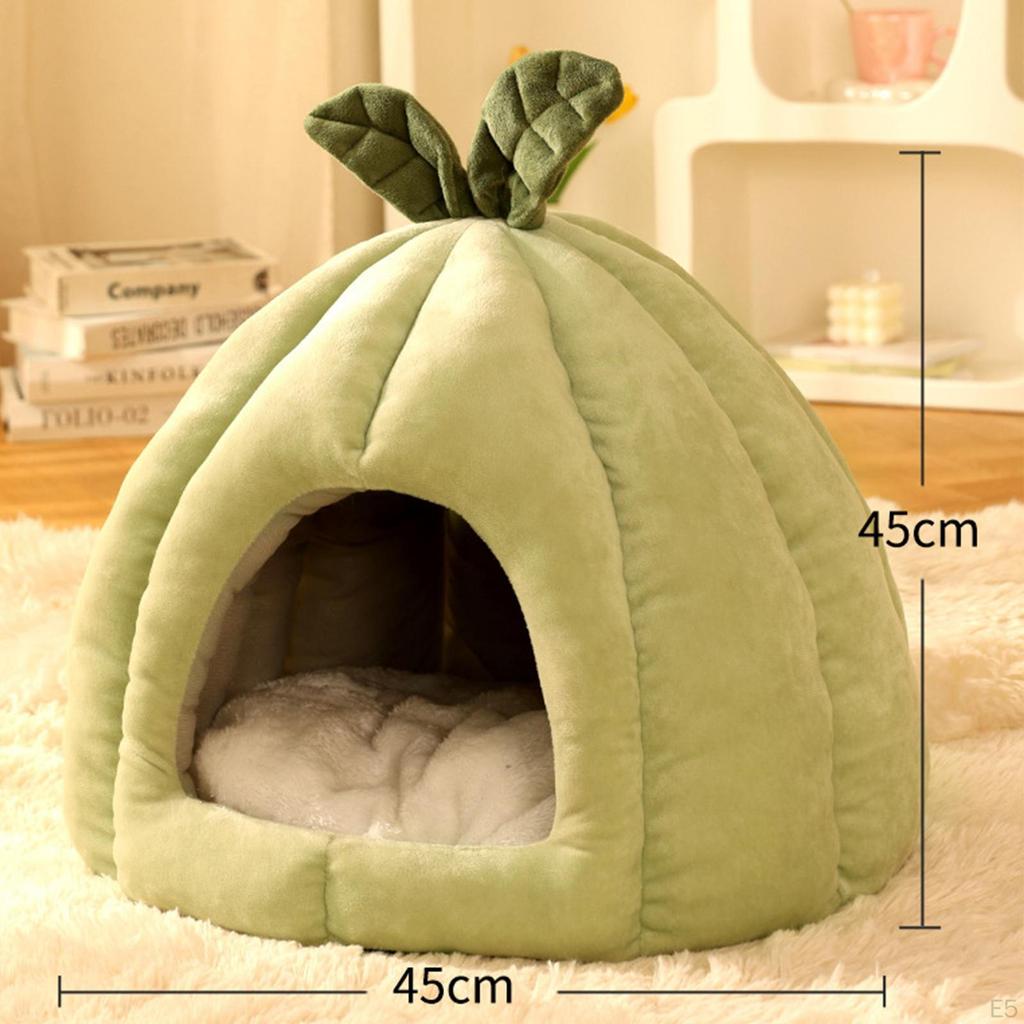 Cat Bed for Indoor Cats, Cute Pumpkin Cave House Tent Kitty Washable Nest