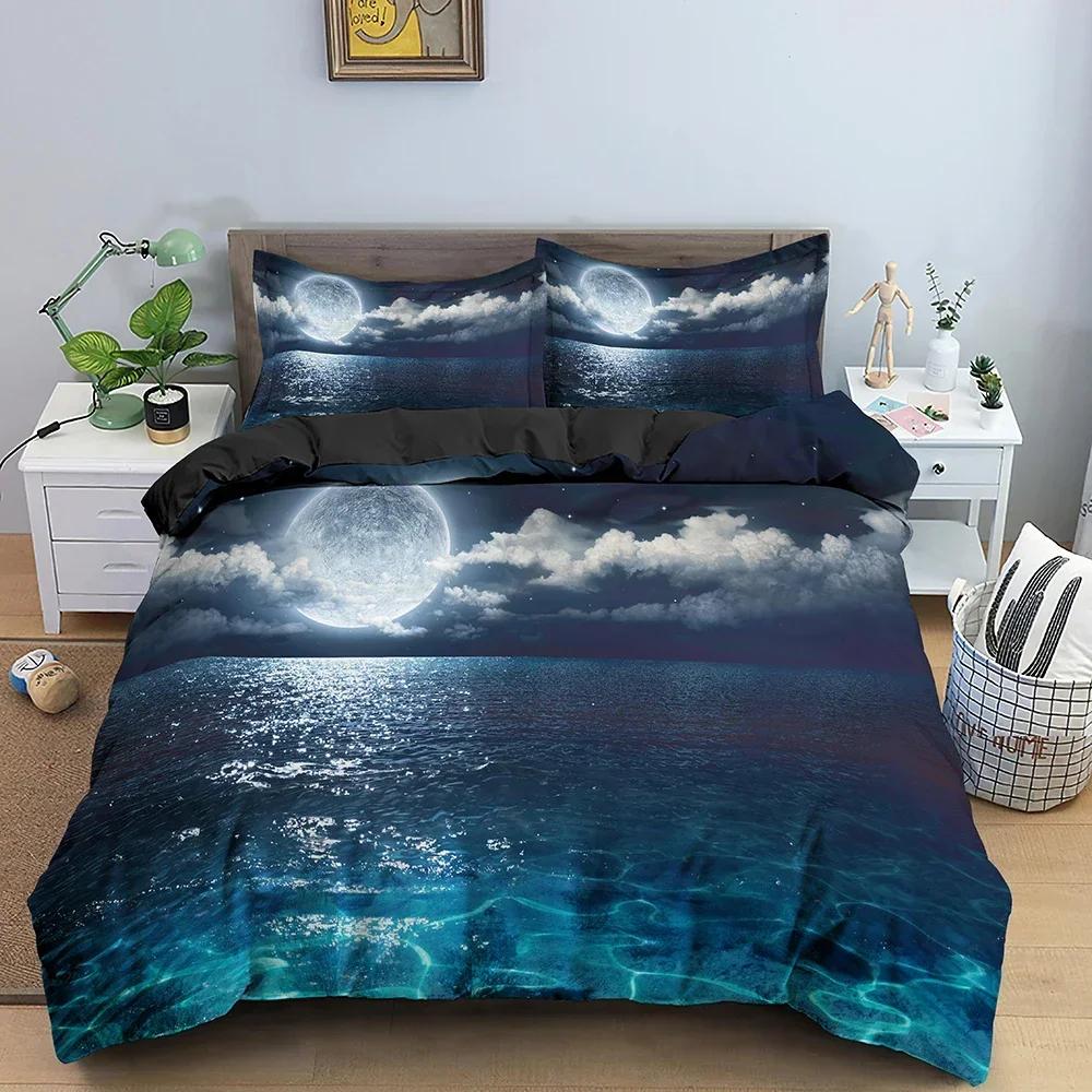 Luxury New 3D Print Natural Scenery Duvet Cover Set Moonlight Shadow Bedding Set Comforter Cover Queen King Size Home Textiles