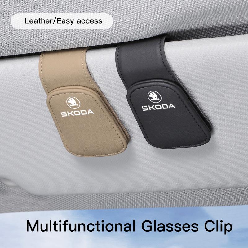 tbvdr7 Car Sunglass Holder for Skoda VRS Sun Visor Eyeglass Hanger Clip Leather Glasses Holder Magnetic Multi-Function Car Accessories