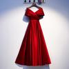 2026 Rotes V-Ausschnitt Schlankmachendes Toastkleid für die Braut - Stilvolles Langes Abendkleid & Tägliche Kleidung