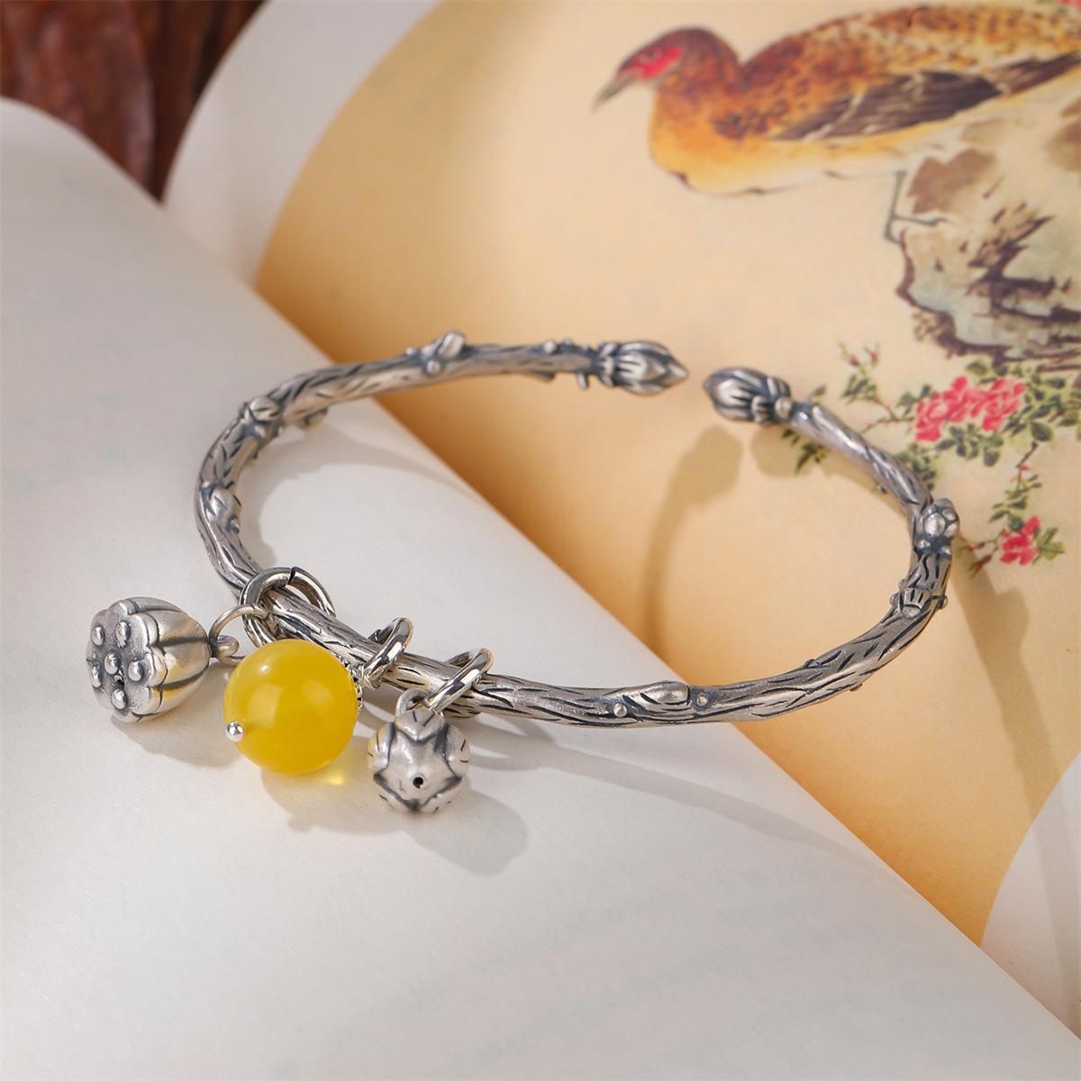 

Женский браслет Цветочная кость Дуэт Лотос Пэн Лиан Чжи Ретро Открытый браслет