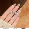 French Retro Pearl Plaid Earrings: Luxury Korean Studs for Women