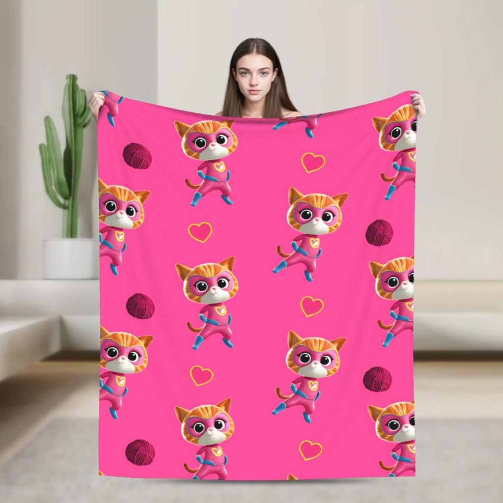 SuperKitties Cartoon Cats Blanket Soft Graphic Plush Bedding Throws For Children Outdoor Flannel Bedspread Bed Cover