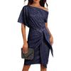 Fashionable Color Glitter Dress With Pleated Shoulder