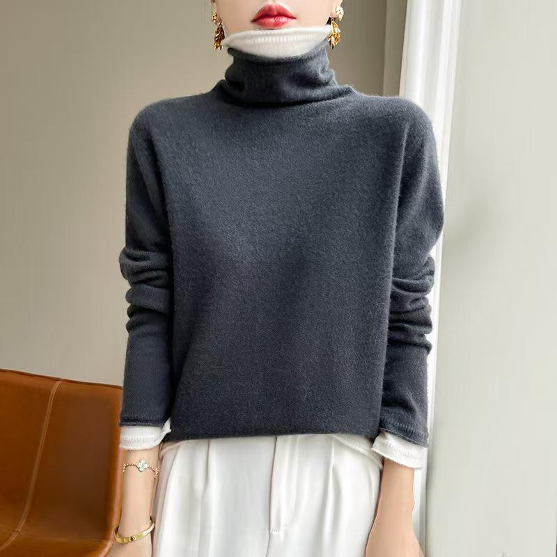 Women's Double-Layer Color Block Turtleneck Sweater
