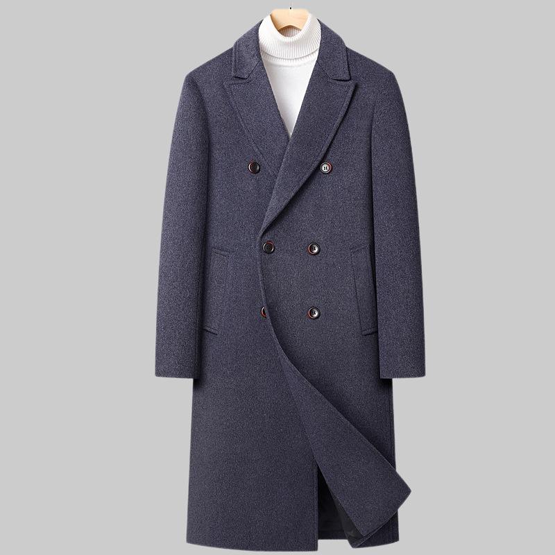 Herbst und Winter Neuer Herren Doppelreiher Langer Wollmantel Daunen Abnehmbares Futter Woll-Trenchcoat Herrenmantel