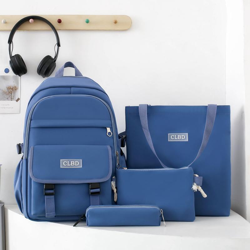 Four-Piece Backpack Set Student Schoolbag Women's Solid Color Backpack