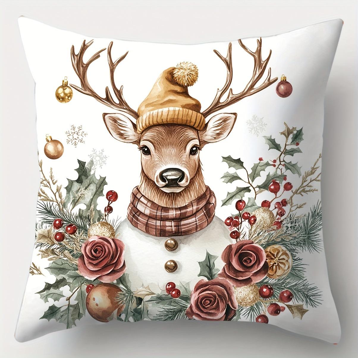 

Modern Style Snowman and Reindeer Pattern Home Decor Pillowcase Bedroom Living Room Decor Polyester Cushion Cover 16x16Inch