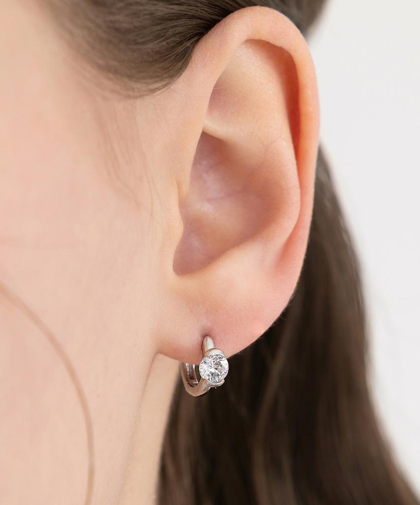Tatiana (Silver 925) Round Cubic Point Hoop Earrings Ec3309