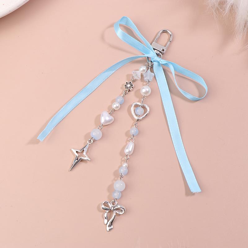 Lace Bowknot Keychain Star Love Bow Strawberry Charm Bag Pendant Keyring Jewelry Bag Decor