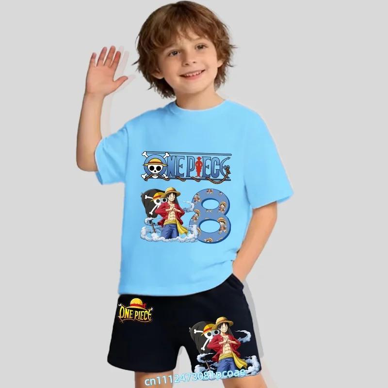 Summer Tshirt for ChildrenCotton ShortSleeved Shorts for Boys Sports Shirt Set of 2 Digital 12345 Cartoon Print