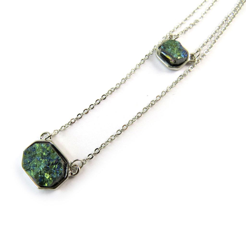 Les Trésors De Lily [N8820] - Silver Green 'Mineralia' Necklace