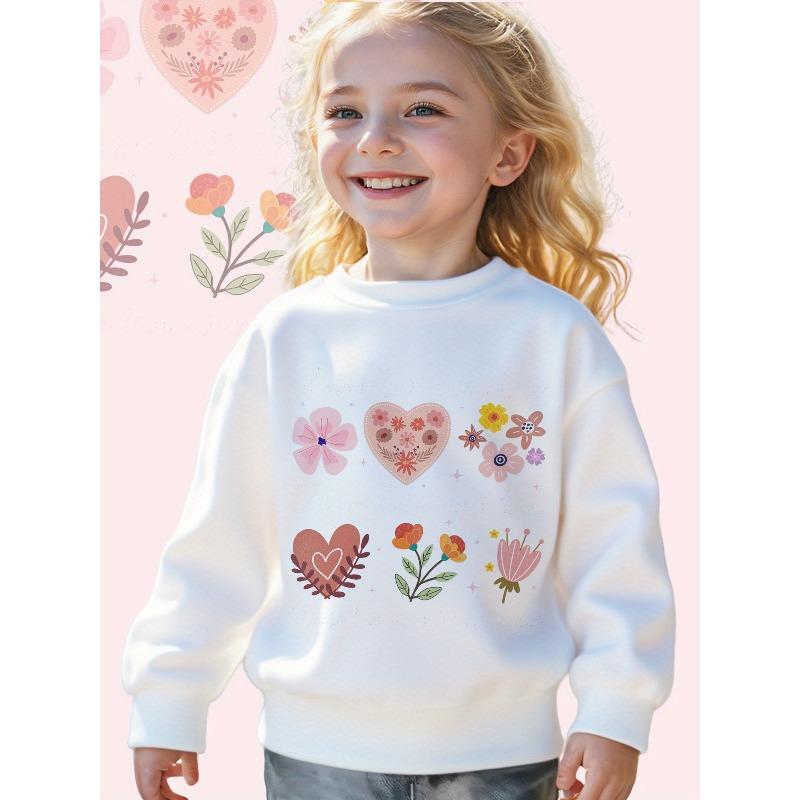 Kids Sweatshirt Embrace Love: A Whimsical Floral Reminder of Kindness Print Long Sleeve Crewneck Sweatshirt - Soft Casual Pullover Top 110 белый
