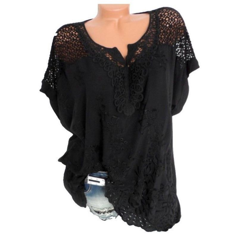 Summer New Style Hollow Lace Embroidered Top Crocheted Beach Pullover Loose Large Size Sun Protection Blouse for Vacation