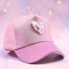 Cute Sparkles Heart Patterned Baseball Cap For Kids Soft Polyester Fabric Sun Hat With Comfortable Elastic Band
