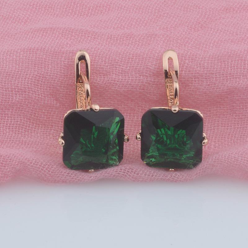 FJ Luxury Wedding Women Earring Rose Gold Color 585 Zircon Fashion Big Square Pink/White/Green/Red/Blue Zircon Drop Earring
