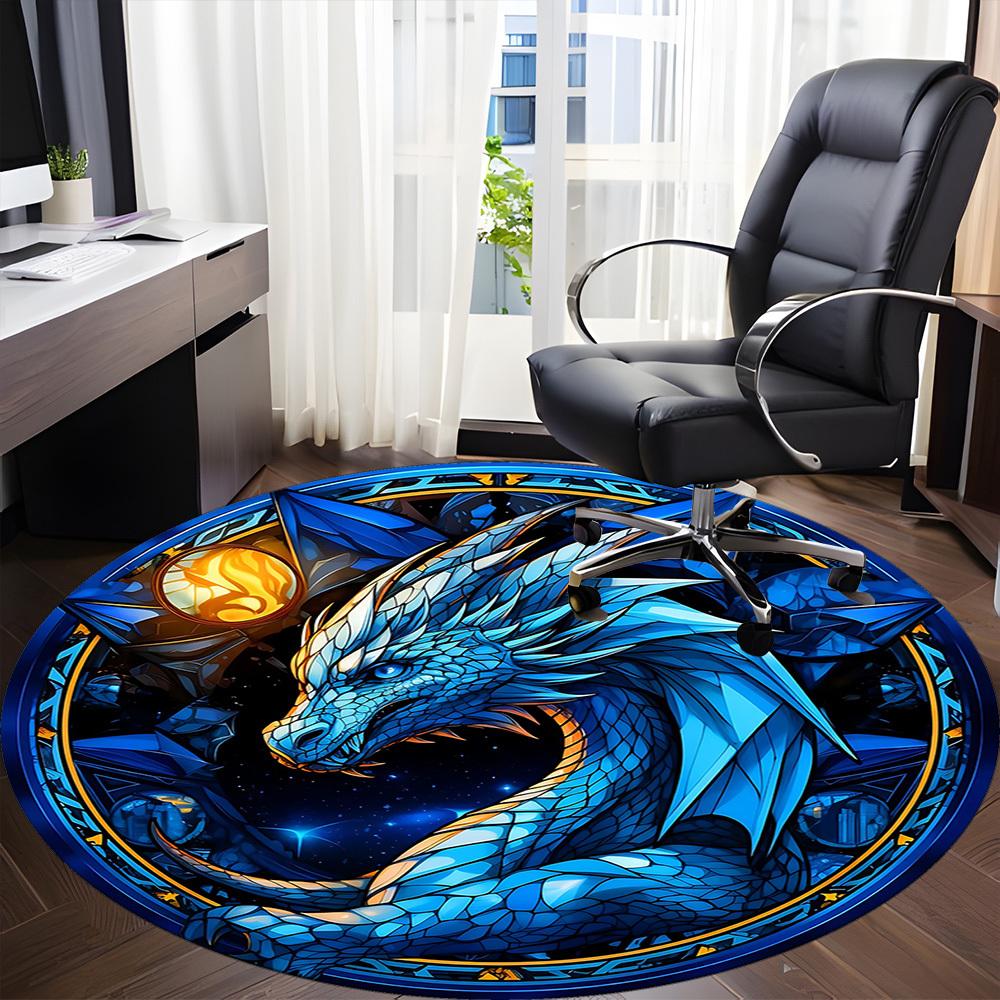 1pc Dragon Fantasy Office Round Area Rug,  Mat Suitable ForOffice, Under Office Chairs Bedroom Living Room Home Decor, Room Deco