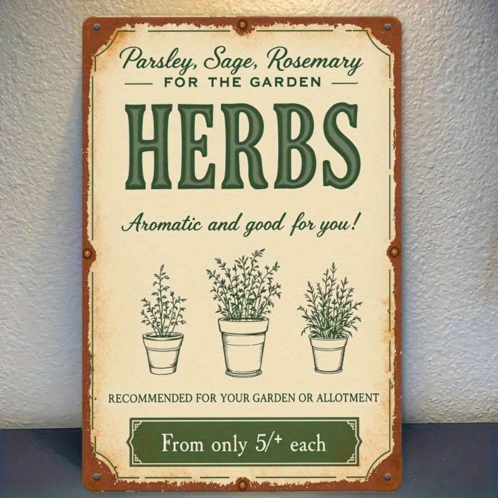 Vintage Herb Pattern Metal Sign Kitchen Wall Decor