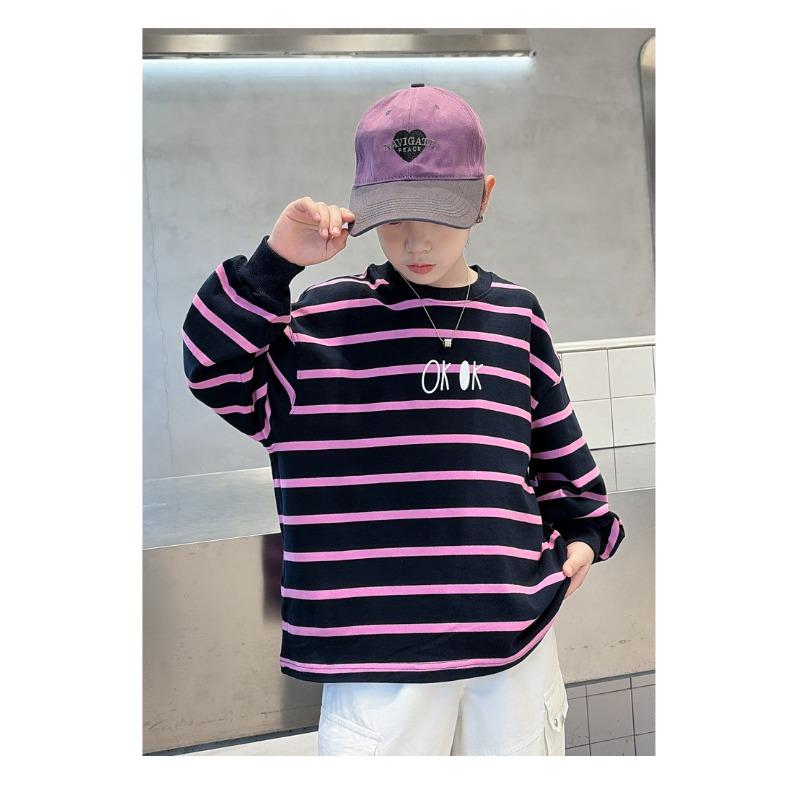 Jungen 100% Baumwolle Gestreiftes Langarm-T-Shirt Große Kinder Freizeit Frühling Herbst Unterhemd