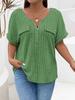 New solid color plus size women's blouse zipper short-sleeved fake pocket pullover T-shirt loose