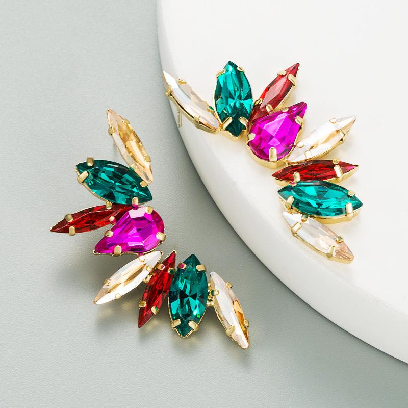 Women's Stud Earring Mulit Color Rhinestones HalfSide Flower Earrings Alloy Ctystal Chic Earrings