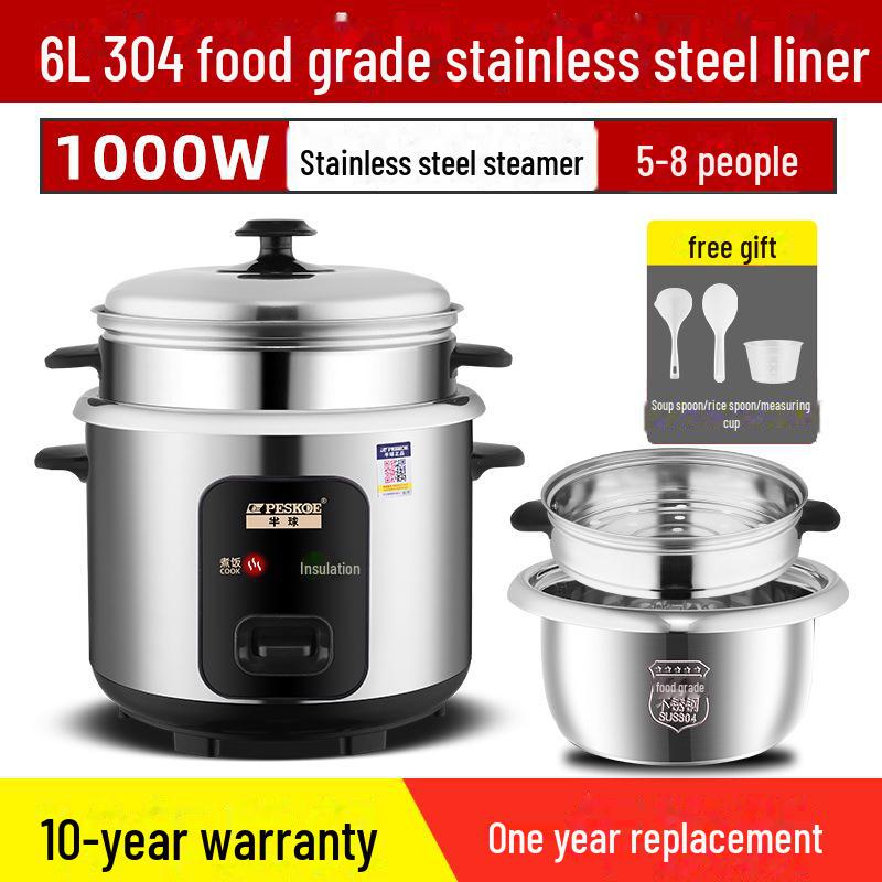 Compact Electric Rice Cooker, 5L Non-Stick, Serves 1-4, Classic Design for Small Households